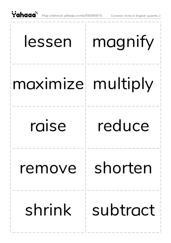 Common Verbs in English: quantity 2 PDF two columns flashcards