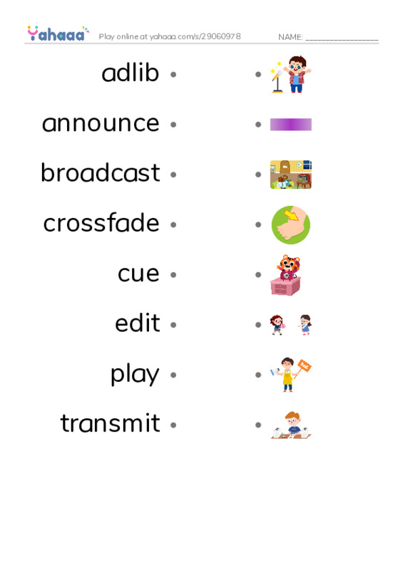 Common Verbs in English: radio 1 PDF link match words worksheet