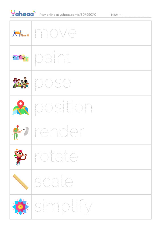 Common Verbs in English: 3d graphics 2 PDF one column image words