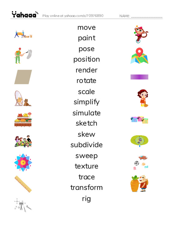 Common Verbs in English: 3d graphics 2 PDF three columns match words