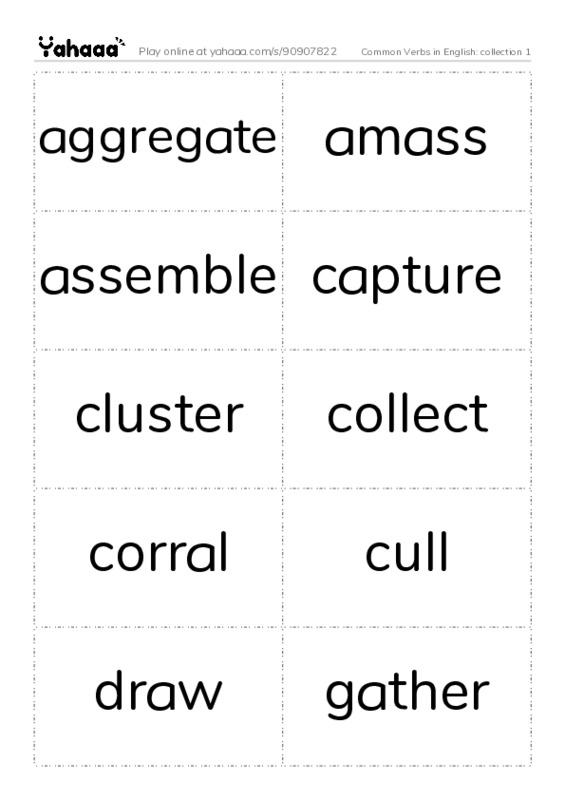 Common Verbs in English: collection 1 PDF two columns flashcards