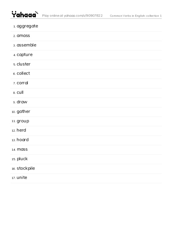 Common Verbs in English: collection 1 PDF words glossary
