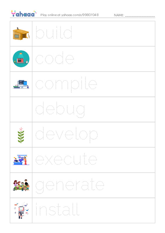 Common Verbs in English: programming 1 PDF one column image words