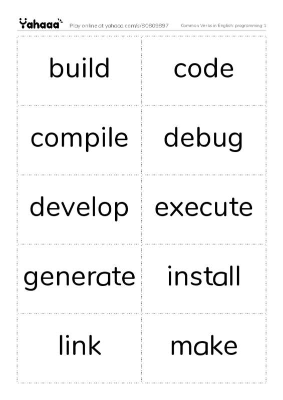 Common Verbs in English: programming 1 PDF two columns flashcards