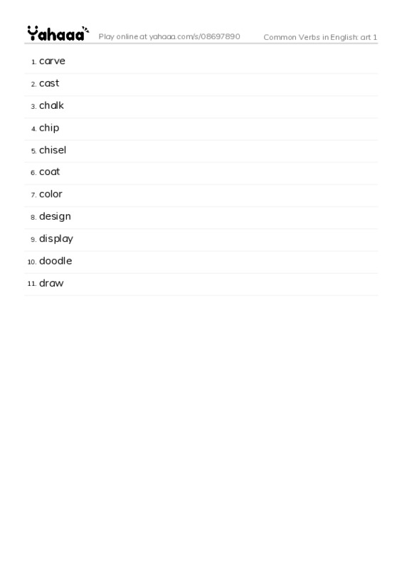 Common Verbs in English: art 1 PDF words glossary