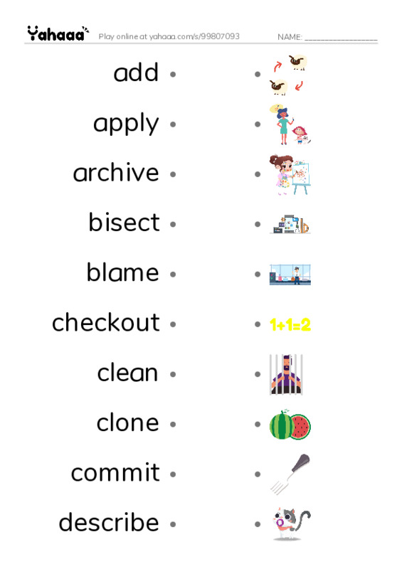 Common Verbs in English: vcs 1 PDF link match words worksheet