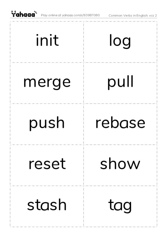 Common Verbs in English: vcs 2 PDF two columns flashcards