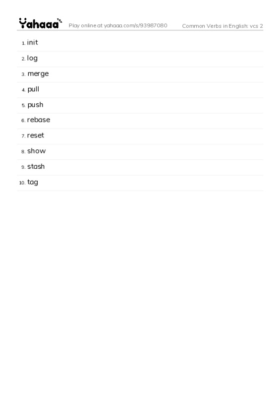 Common Verbs in English: vcs 2 PDF words glossary
