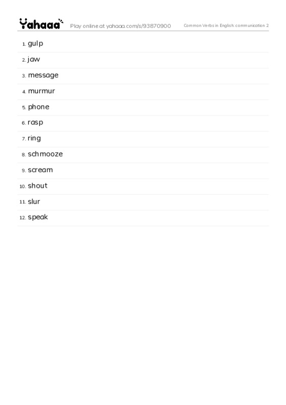 Common Verbs in English: communication 2 PDF words glossary