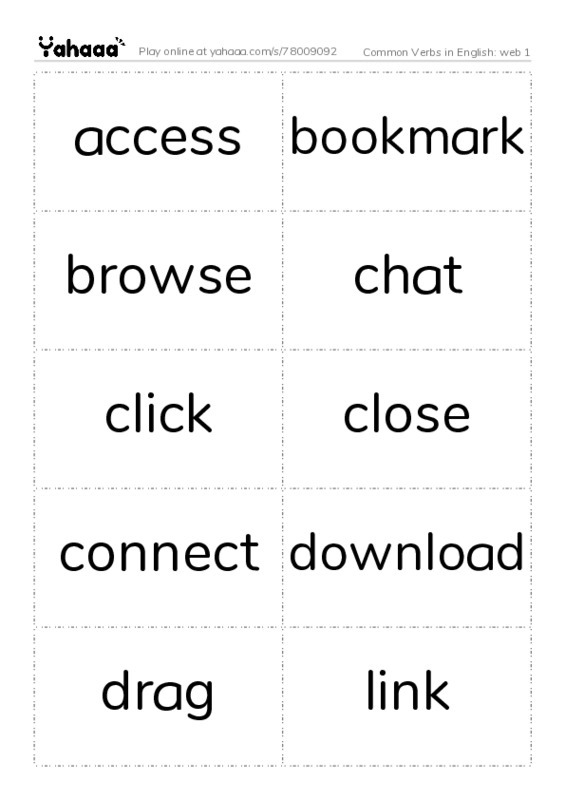 Common Verbs in English: web 1 PDF two columns flashcards