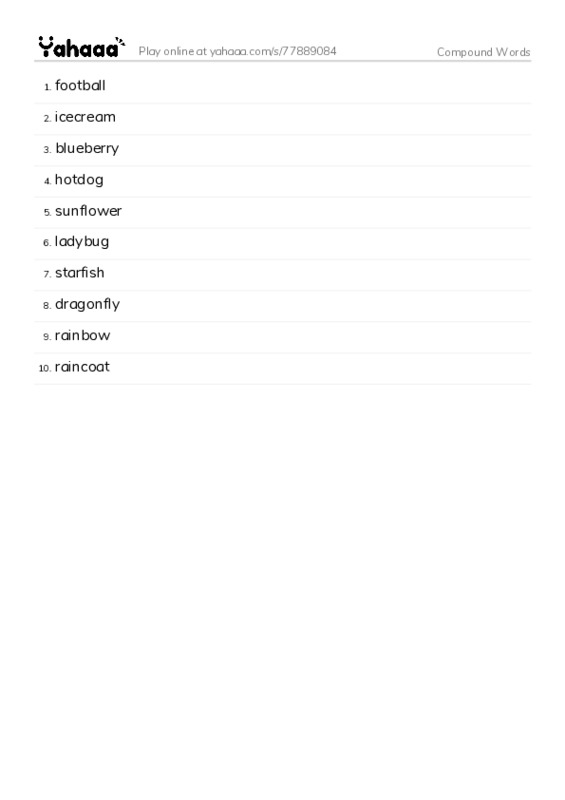 Compound Words PDF words glossary