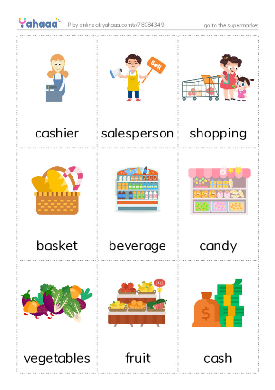 go to the supermarket PDF flaschards with images