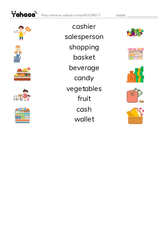 go to the supermarket PDF three columns match words