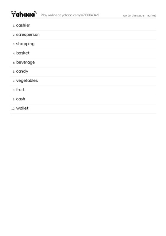 go to the supermarket PDF words glossary