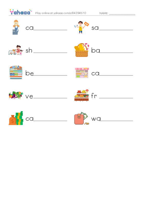 go to the supermarket PDF worksheet writing row