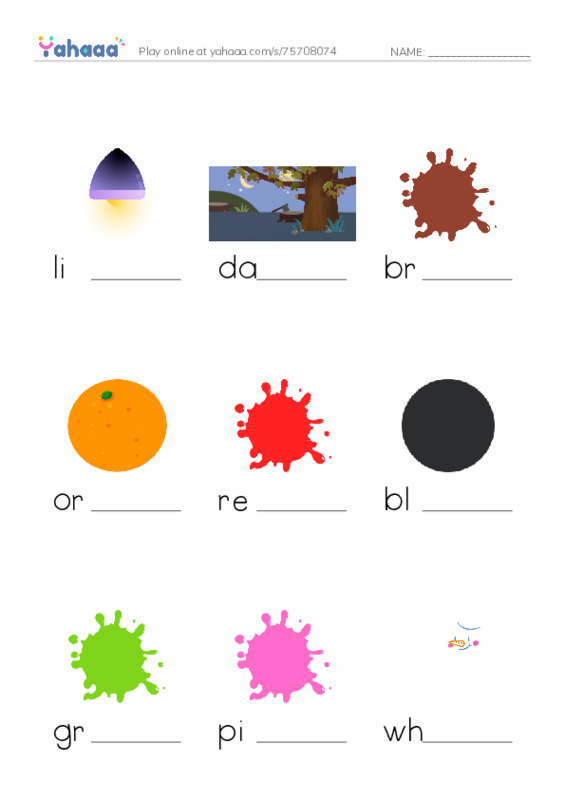 KET Vocabulary: Colours PDF worksheet to fill in words gaps