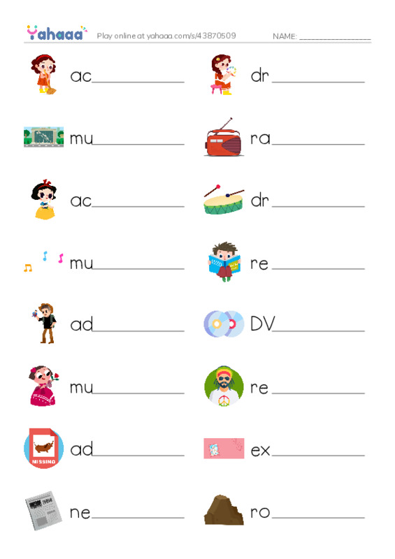 KET Vocabulary: Entertainment and Media PDF worksheet writing row