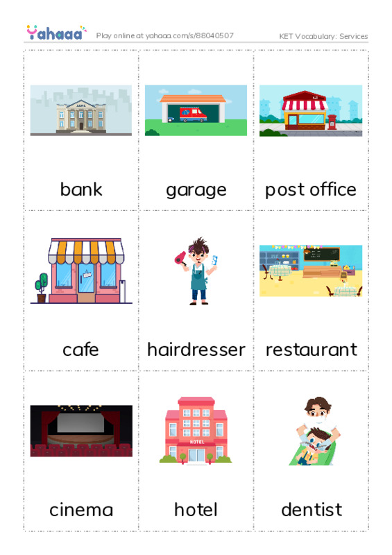 KET Vocabulary: Services PDF flaschards with images