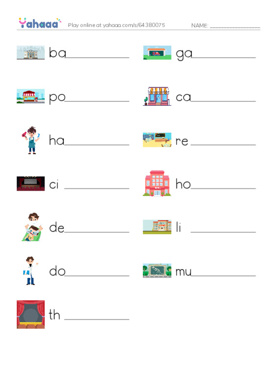KET Vocabulary: Services PDF worksheet writing row