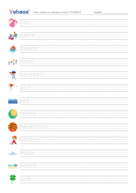 KET Vocabulary: Sport PDF write between the lines worksheet