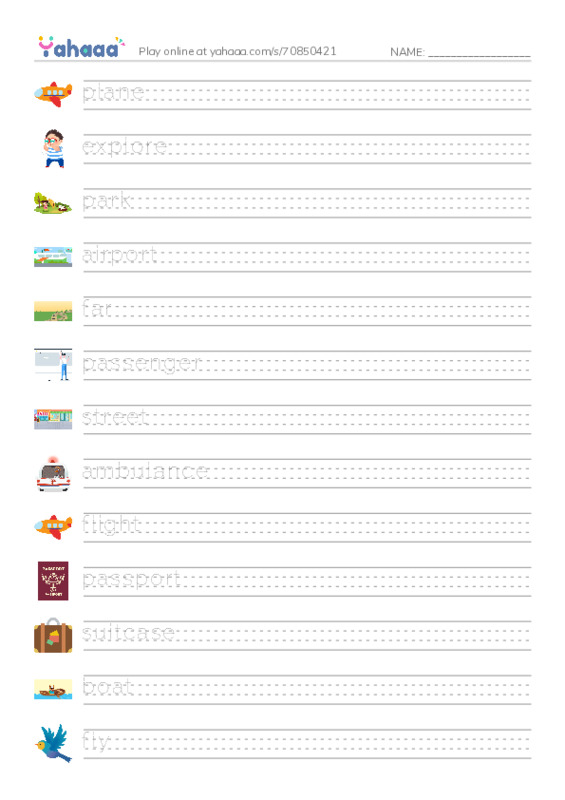 KET Vocabulary: Travel and Transport PDF write between the lines worksheet