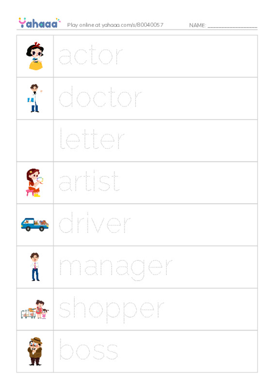 KET Vocabulary: Work and Jobs PDF one column image words