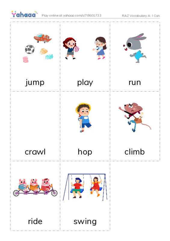 RAZ Vocabulary A: I Can PDF flaschards with images