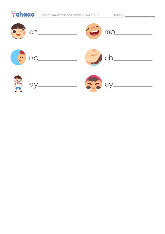 RAZ Vocabulary A: My Face PDF worksheet writing row