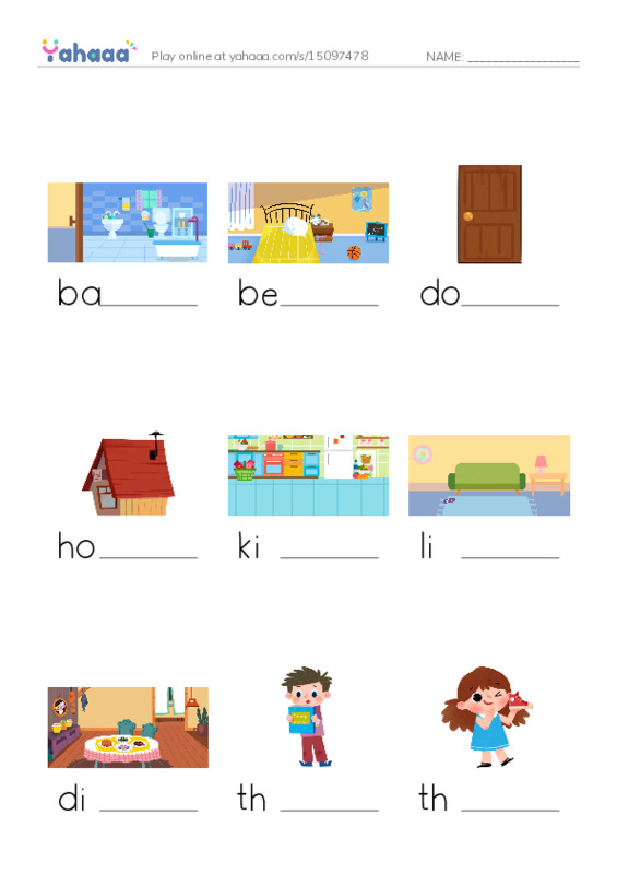 RAZ Vocabulary A: My House PDF worksheet to fill in words gaps