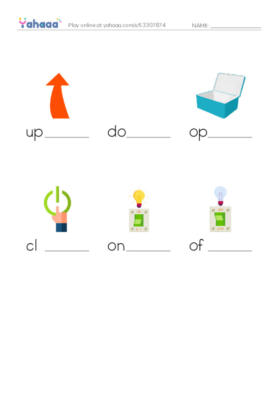 RAZ Vocabulary A: Opposites PDF worksheet to fill in words gaps