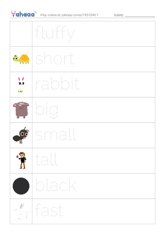 RAZ Vocabulary A: Rabbits PDF one column image words