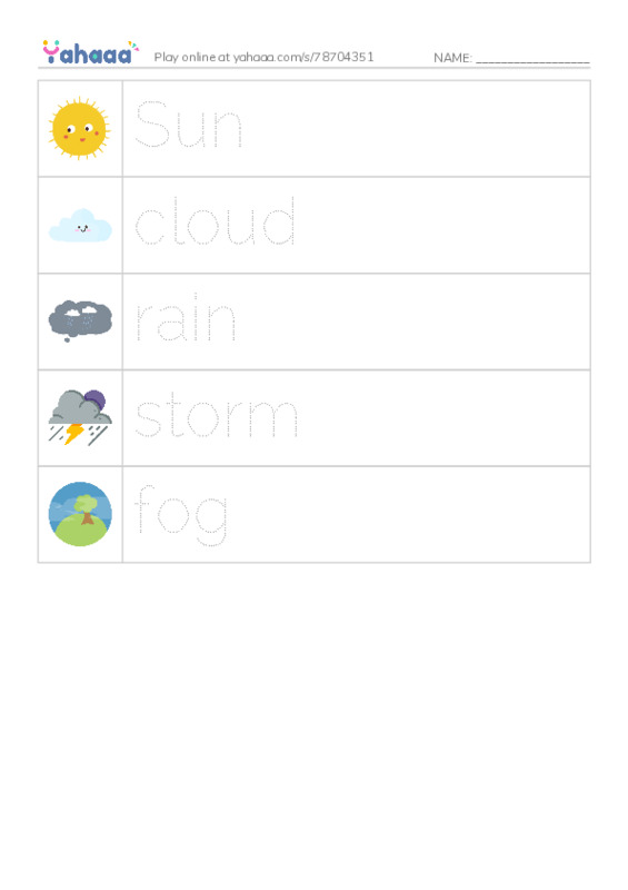 RAZ Vocabulary A: Spring Weather PDF one column image words