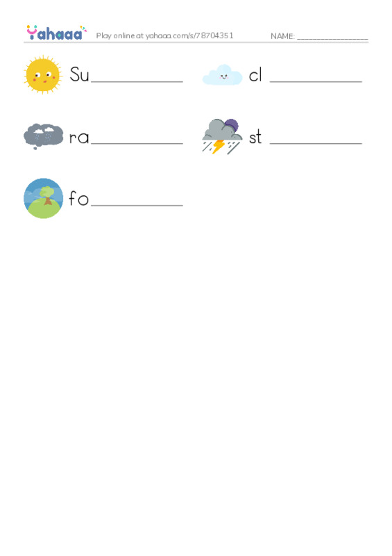 RAZ Vocabulary A: Spring Weather PDF worksheet writing row