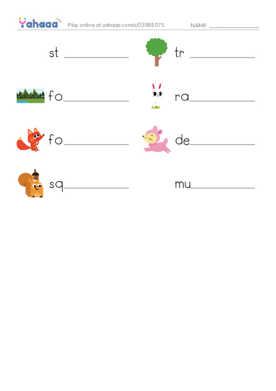 RAZ Vocabulary A: The Forest PDF worksheet writing row
