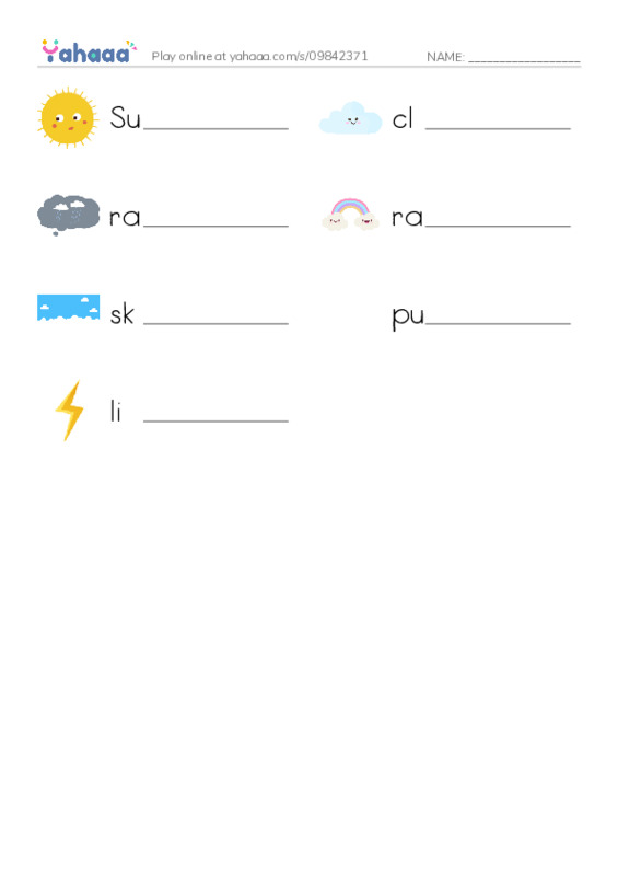 RAZ Vocabulary A: The Rainstorm PDF worksheet writing row
