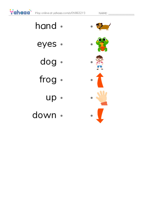 RAZ Vocabulary A: Up and Down PDF link match words worksheet