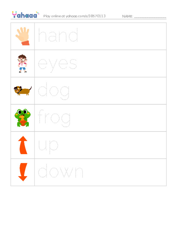 RAZ Vocabulary A: Up and Down PDF one column image words