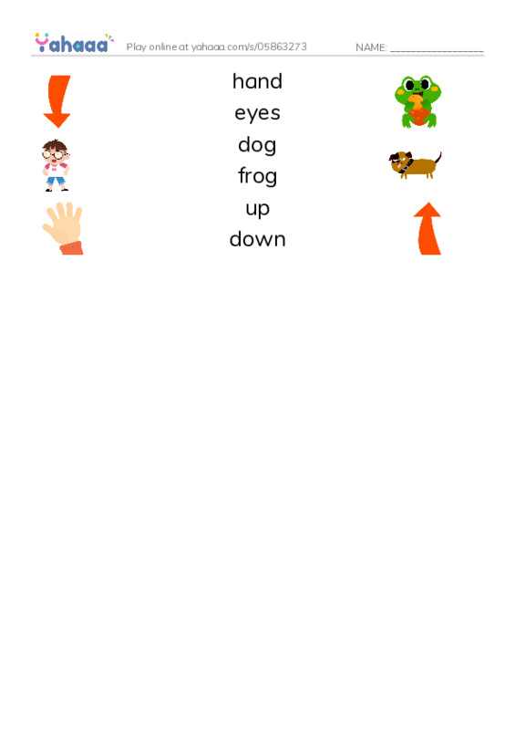 RAZ Vocabulary A: Up and Down PDF three columns match words