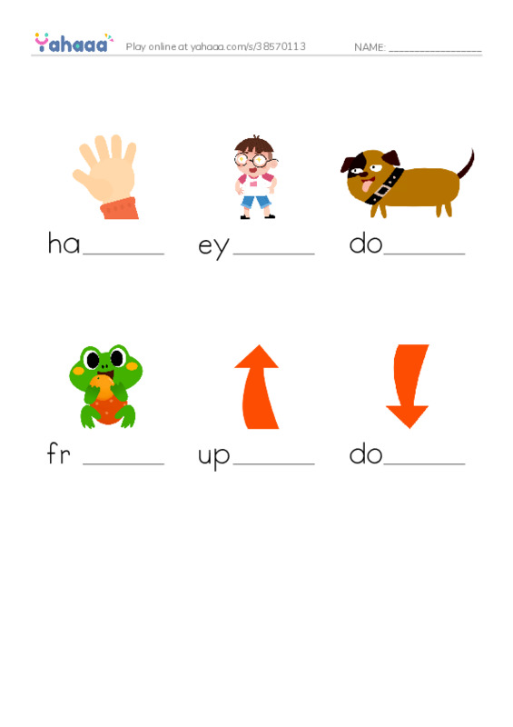 RAZ Vocabulary A: Up and Down PDF worksheet to fill in words gaps