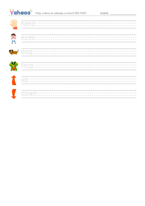 RAZ Vocabulary A: Up and Down PDF write between the lines worksheet