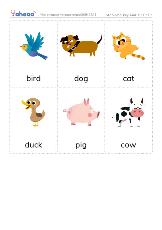 RAZ Vocabulary AAA: Go Go Go PDF flaschards with images