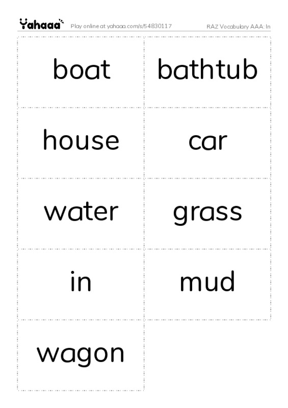 RAZ Vocabulary AAA: In PDF two columns flashcards