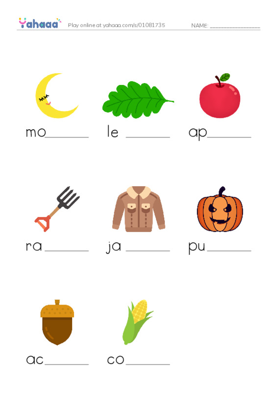 RAZ Vocabulary AAA: It Is Fall PDF worksheet to fill in words gaps