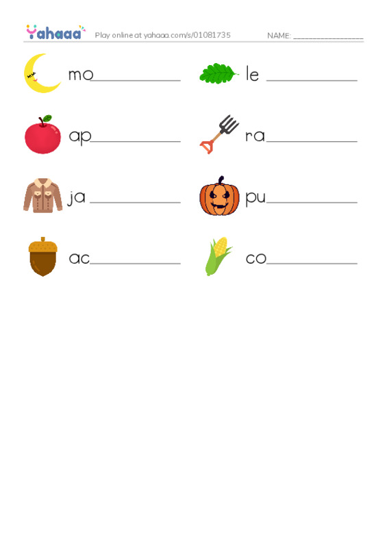 RAZ Vocabulary AAA: It Is Fall PDF worksheet writing row