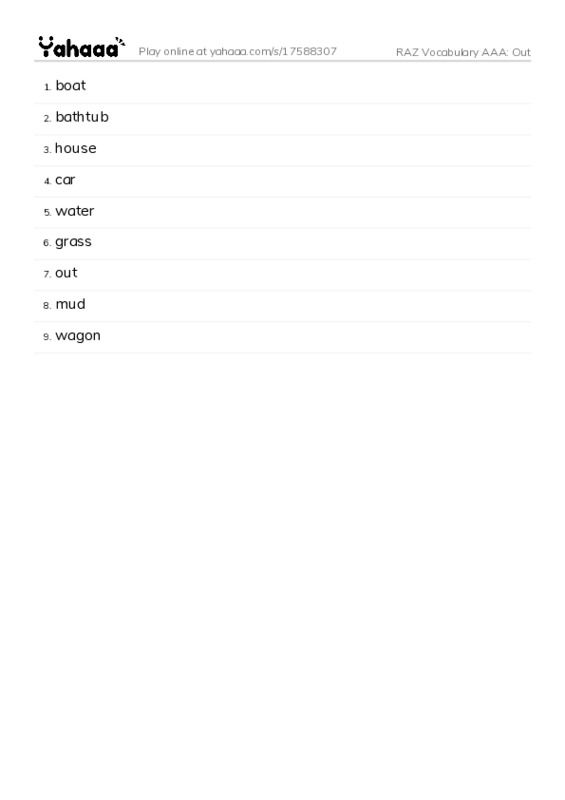 RAZ Vocabulary AAA: Out PDF words glossary