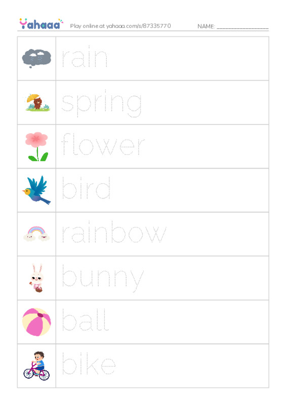 RAZ Vocabulary AAA: Spring PDF one column image words