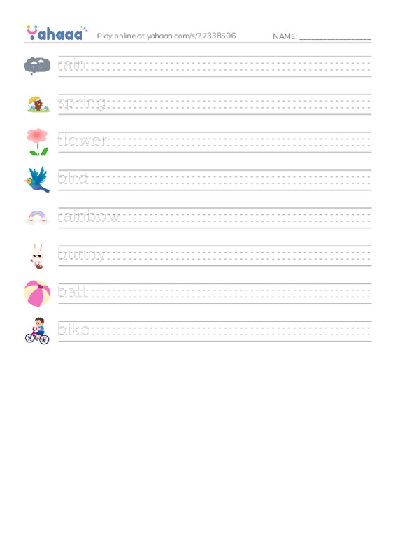 RAZ Vocabulary AAA: Spring PDF write between the lines worksheet