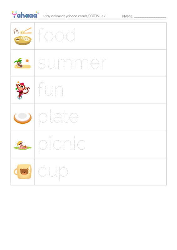 RAZ Vocabulary AAA: Summer Picnics PDF one column image words