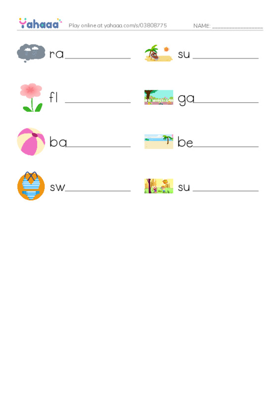 RAZ Vocabulary AAA: Summer PDF worksheet writing row