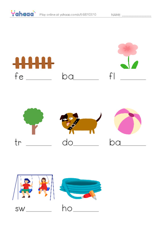RAZ Vocabulary AAA: The Backyard PDF worksheet to fill in words gaps